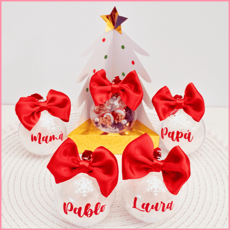 Pack de 5 bolas de Navidad personalizadas con nombre y foto