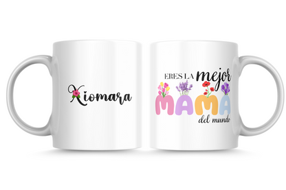 Taza personalizada para el Día de la Madre  con su nombre y la frase eres la mejor mamá del mundo