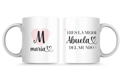 Taza personalizada con inicial y nombre y la frase eres la mejor Abuela del mundo