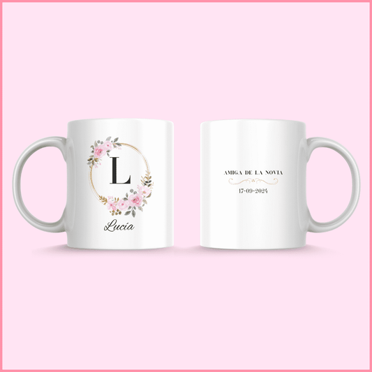 Taza personalizada con el nombre de la novia y el de la persona especial 