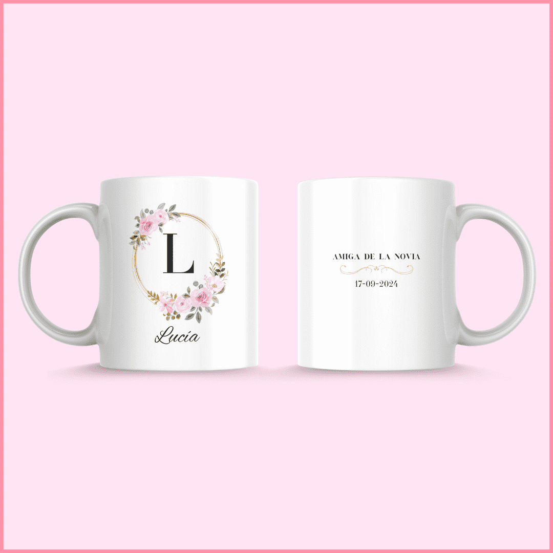 Taza personalizada con el nombre de la novia y el de la persona especial 