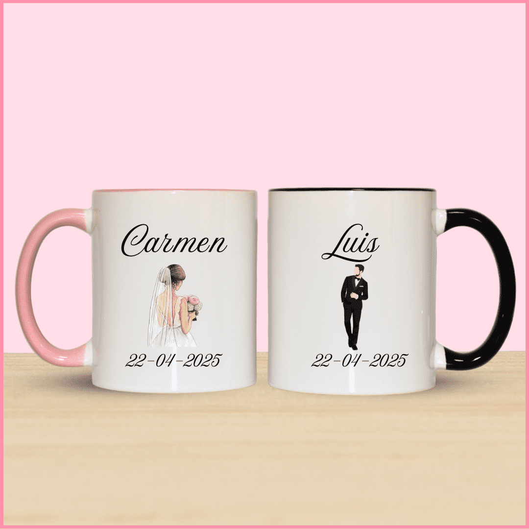 Tazas de cerámica personalizadas con imágenes de novia y novio, ideales para la pareja de novios